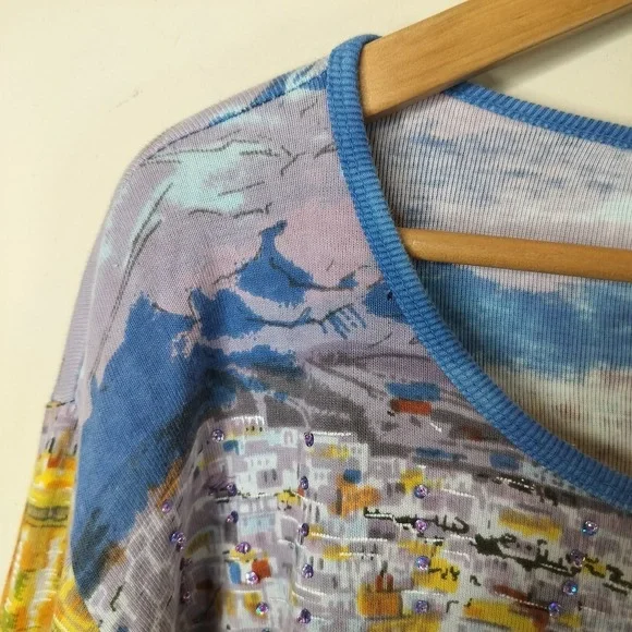 Take Two Scenic Floral Print Sequin Embellished Tee Art to Wear - Picture 10 of 11